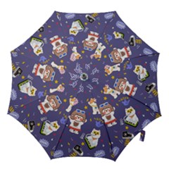 Girl Cartoon Background Pattern Hook Handle Umbrellas (Large)
