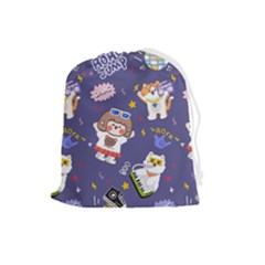 Girl Cartoon Background Pattern Drawstring Pouch (Large)