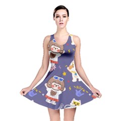 Girl Cartoon Background Pattern Reversible Skater Dress