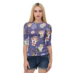 Girl Cartoon Background Pattern Quarter Sleeve Raglan Tee