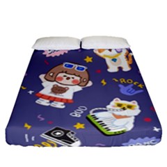 Girl Cartoon Background Pattern Fitted Sheet (Queen Size)