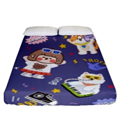 Girl Cartoon Background Pattern Fitted Sheet (King Size)