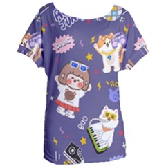 Girl Cartoon Background Pattern Women s Oversized Tee