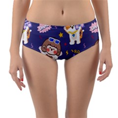 Girl Cartoon Background Pattern Reversible Mid-Waist Bikini Bottoms