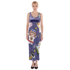 Girl Cartoon Background Pattern Fitted Maxi Dress