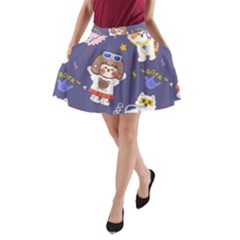 Girl Cartoon Background Pattern A-Line Pocket Skirt