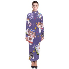 Girl Cartoon Background Pattern Turtleneck Maxi Dress