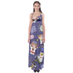 Girl Cartoon Background Pattern Empire Waist Maxi Dress