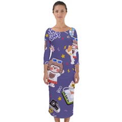 Girl Cartoon Background Pattern Quarter Sleeve Midi Bodycon Dress