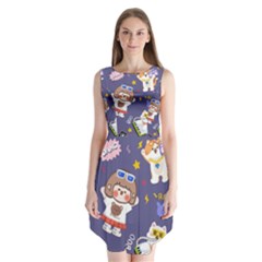 Girl Cartoon Background Pattern Sleeveless Chiffon Dress  