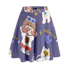 Girl Cartoon Background Pattern High Waist Skirt
