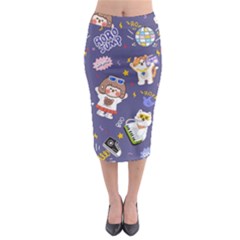 Girl Cartoon Background Pattern Midi Pencil Skirt