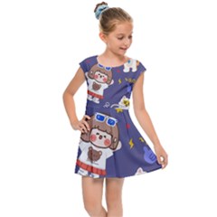 Girl Cartoon Background Pattern Kids  Cap Sleeve Dress