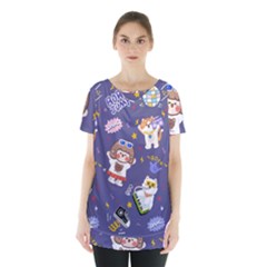 Girl Cartoon Background Pattern Skirt Hem Sports Top