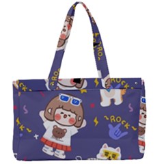 Girl Cartoon Background Pattern Canvas Work Bag