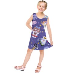 Girl Cartoon Background Pattern Kids  Tunic Dress