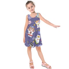 Girl Cartoon Background Pattern Kids  Sleeveless Dress