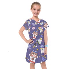 Girl Cartoon Background Pattern Kids  Drop Waist Dress