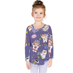 Girl Cartoon Background Pattern Kids  Long Sleeve Tee