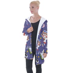 Girl Cartoon Background Pattern Longline Hooded Cardigan