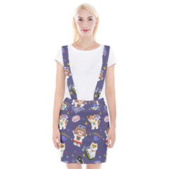 Girl Cartoon Background Pattern Braces Suspender Skirt