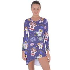 Girl Cartoon Background Pattern Asymmetric Cut-Out Shift Dress