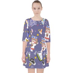 Girl Cartoon Background Pattern Quarter Sleeve Pocket Dress