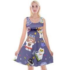 Girl Cartoon Background Pattern Reversible Velvet Sleeveless Dress