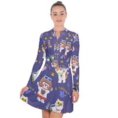 Girl Cartoon Background Pattern Long Sleeve Panel Dress