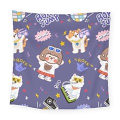 Girl Cartoon Background Pattern Square Tapestry (Large)