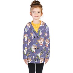 Girl Cartoon Background Pattern Kids  Double Breasted Button Coat