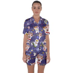 Girl Cartoon Background Pattern Satin Short Sleeve Pajamas Set