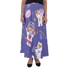 Girl Cartoon Background Pattern Flared Maxi Skirt