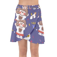 Girl Cartoon Background Pattern Wrap Front Skirt