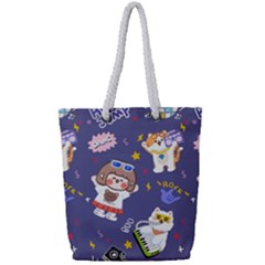 Girl Cartoon Background Pattern Full Print Rope Handle Tote (small) by Sudhe