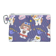 Girl Cartoon Background Pattern Canvas Cosmetic Bag (Large)
