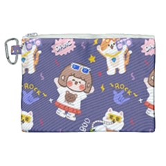 Girl Cartoon Background Pattern Canvas Cosmetic Bag (XL)