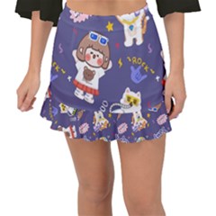 Girl Cartoon Background Pattern Fishtail Mini Chiffon Skirt