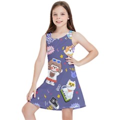 Girl Cartoon Background Pattern Kids  Lightweight Sleeveless Dress