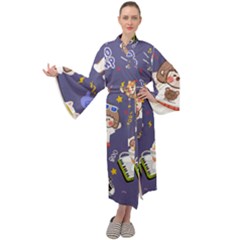 Girl Cartoon Background Pattern Maxi Velour Kimono