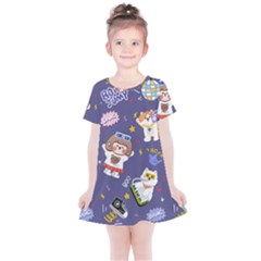 Girl Cartoon Background Pattern Kids  Simple Cotton Dress