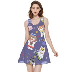 Girl Cartoon Background Pattern Inside Out Reversible Sleeveless Dress
