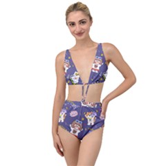 Girl Cartoon Background Pattern Tied Up Two Piece Swimsuit