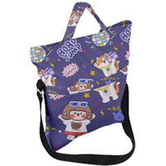 Girl Cartoon Background Pattern Fold Over Handle Tote Bag