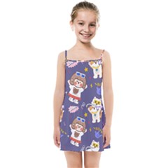 Girl Cartoon Background Pattern Kids  Summer Sun Dress