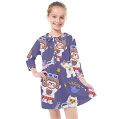 Girl Cartoon Background Pattern Kids  Quarter Sleeve Shirt Dress