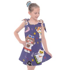 Girl Cartoon Background Pattern Kids  Tie Up Tunic Dress