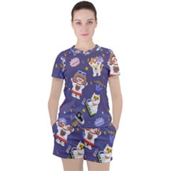 Girl Cartoon Background Pattern Women s Tee and Shorts Set