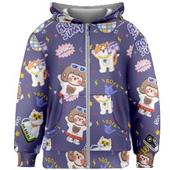 Girl Cartoon Background Pattern Kids  Zipper Hoodie Without Drawstring