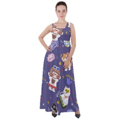 Girl Cartoon Background Pattern Empire Waist Velour Maxi Dress